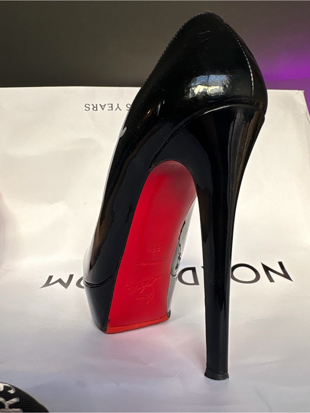 Christian Louboutin Black Patent Leather Platform Pumps with Red Soles - Picture 8 of 9